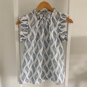 THML Blue and White Ruffle Blouse